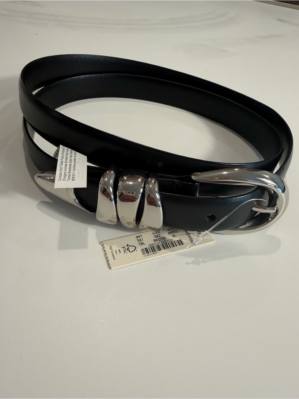 Madewell NWT Black Leather Belt with Silver Hardware Buckle XL woman’s western